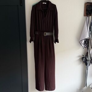 Reiss Dark Brown Belted Jumpsuit